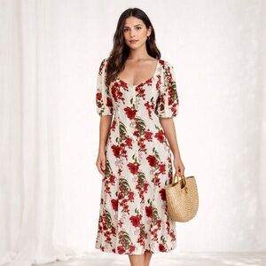 $248 Reformation  Beechwood Georgette Floral Midi Dress Sz 4 Button Front